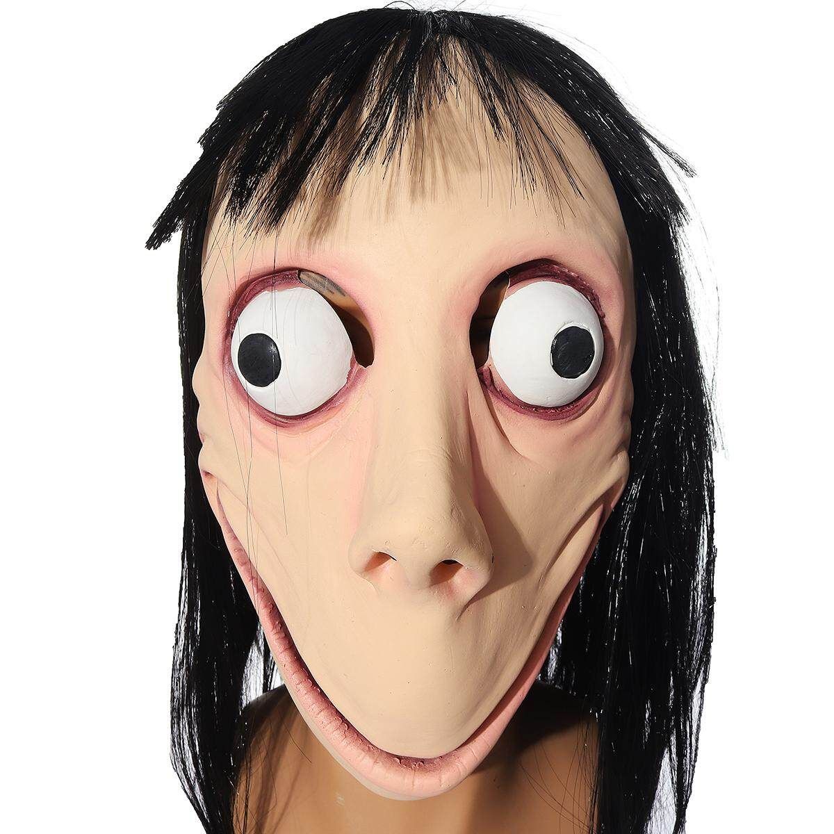 Scary Momo Games Latex With Long Hair Adult Halloween Costume Party Props Black