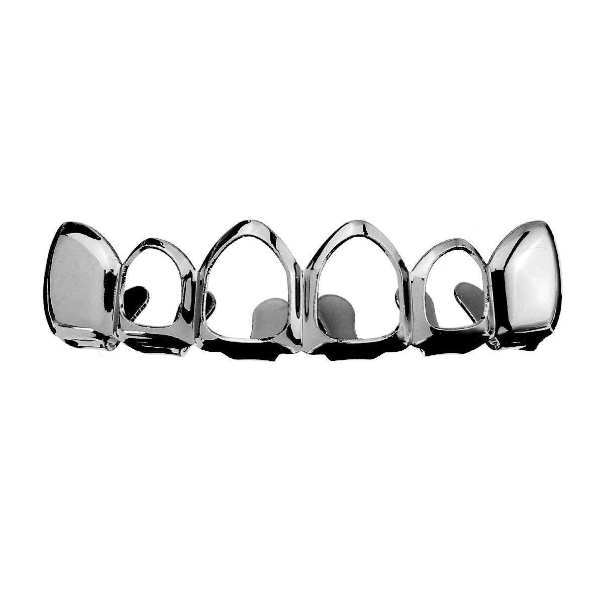 Gold Silver Plated Custom Fit Hip Hop Teeth Grills Top Bottom Grills Teeth Mouth Black (black)