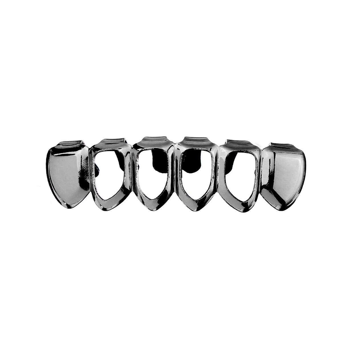 Gold Silver Plated Custom Fit Hip Hop Teeth Grills Top Bottom Grills Teeth Mouth Black (black)