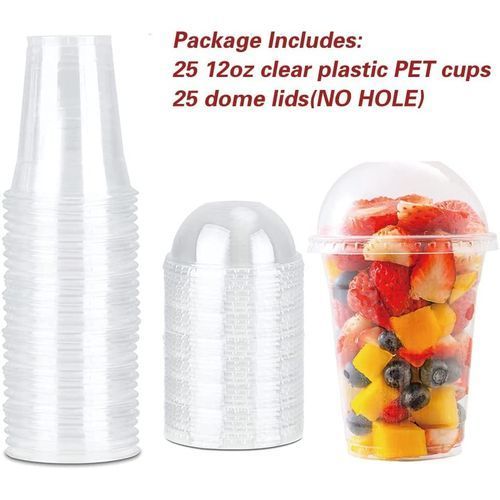 Botogift 12 Oz Clear Plastic Cups With Lids, Parfait Dome