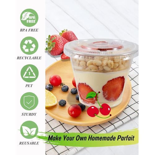 Botogift 12 Oz Clear Plastic Cups With Lids, Parfait Dome