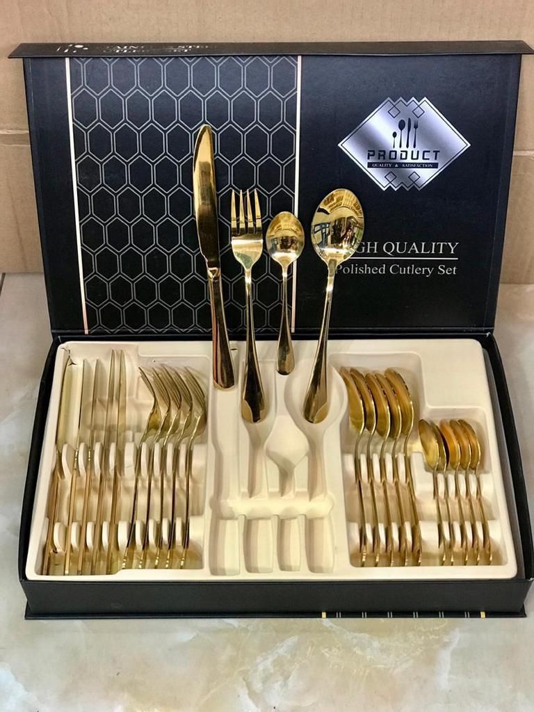 24pics Gold Plated Stainless Steel Spoon & Fork - Set