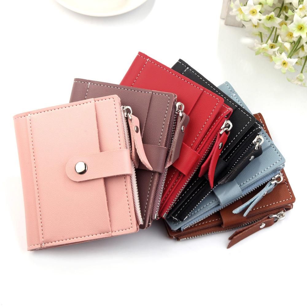 hengsheng new women's wallet short driver's license wallet Korean version of the coin purse women's mini button bag 075-2 pink