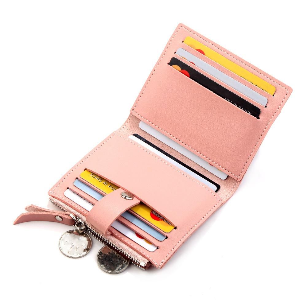 hengsheng new women's wallet short driver's license wallet Korean version of the coin purse women's mini button bag 075-2 pink