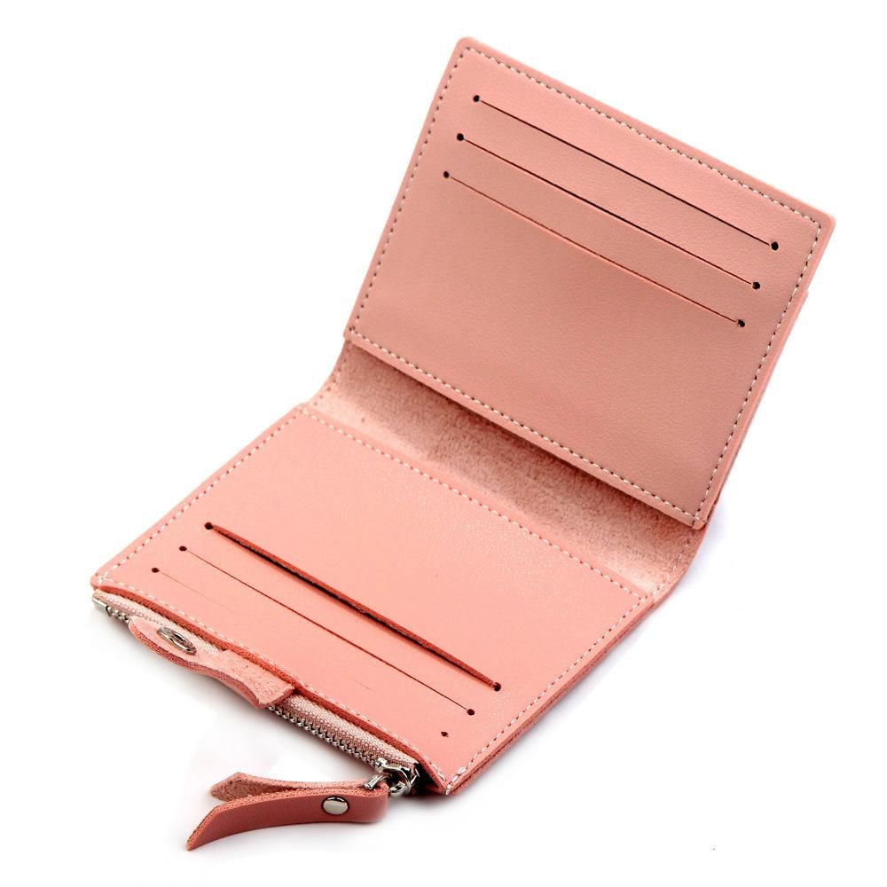 hengsheng new women's wallet short driver's license wallet Korean version of the coin purse women's mini button bag 075-2 pink