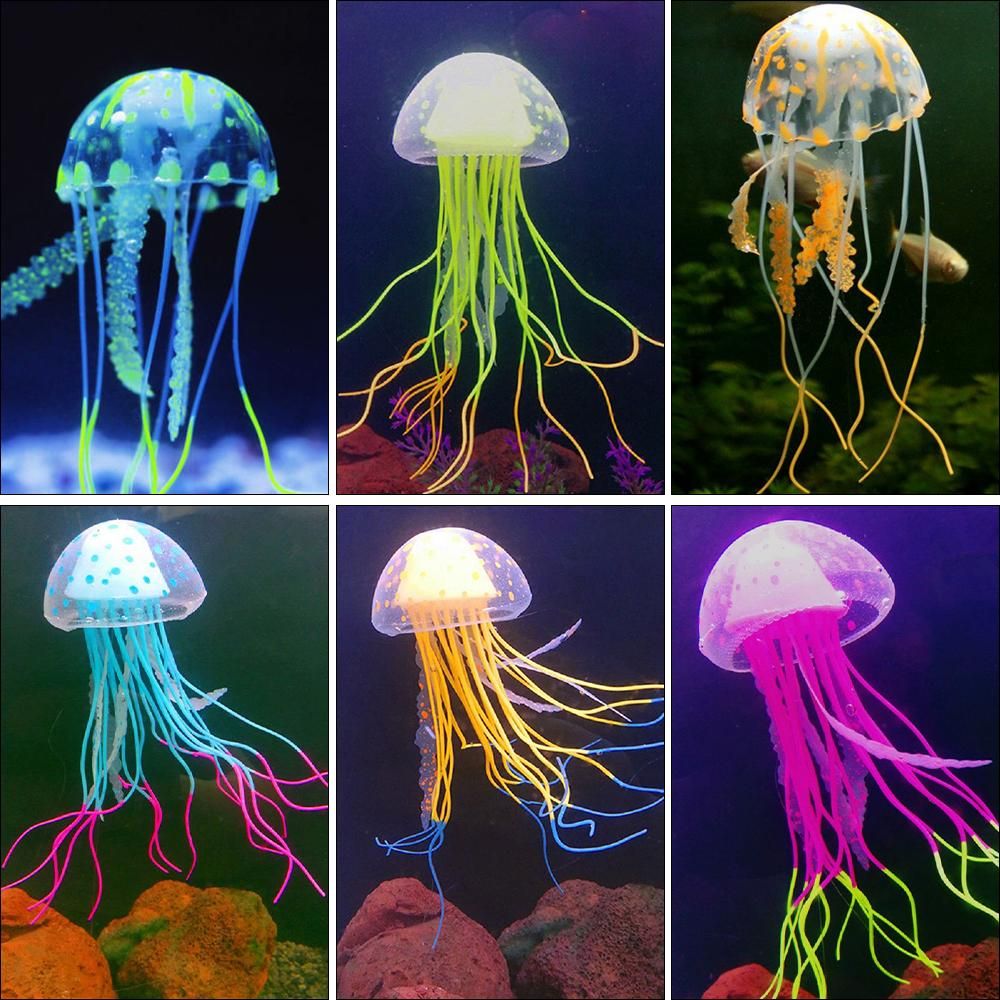6 Pcs Glowing Jellyfish Decoration Artificial Floating Jellyfish Silicone for Aquarium Fish Tank
