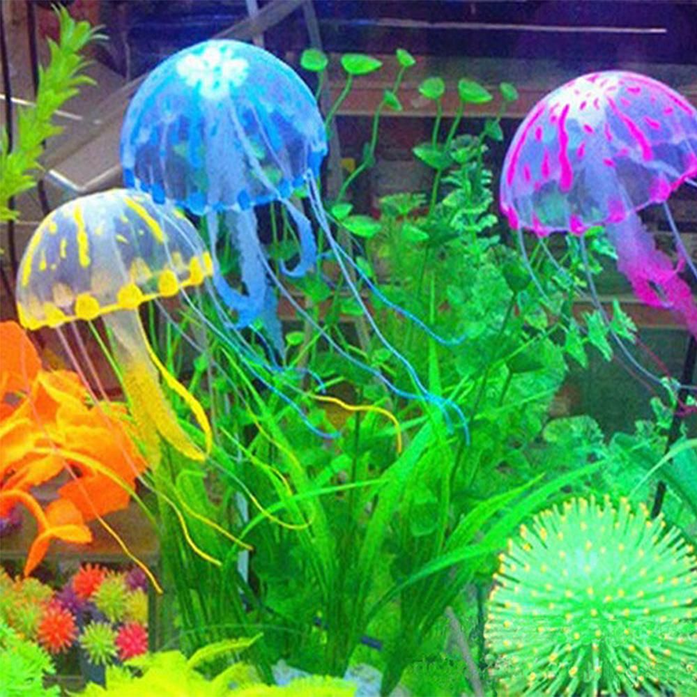 6 Pcs Glowing Jellyfish Decoration Artificial Floating Jellyfish Silicone for Aquarium Fish Tank