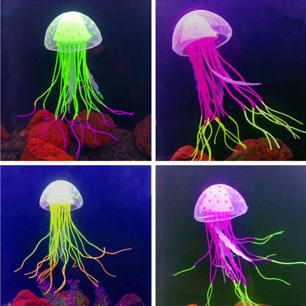 6 Pcs Glowing Jellyfish Decoration Artificial Floating Jellyfish Silicone for Aquarium Fish Tank