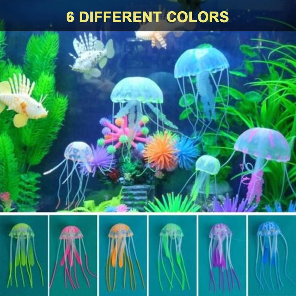 6 Pcs Glowing Jellyfish Decoration Artificial Floating Jellyfish Silicone for Aquarium Fish Tank