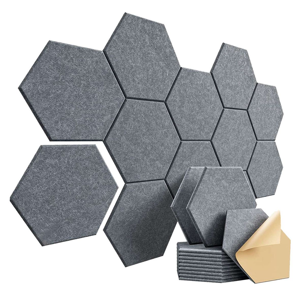 12Pcs Self-Adhesive Sound Proof Foam Acoustic Panels12X10X04In HexagonalReduce Noise and Eliminate EchoesDrak Gray