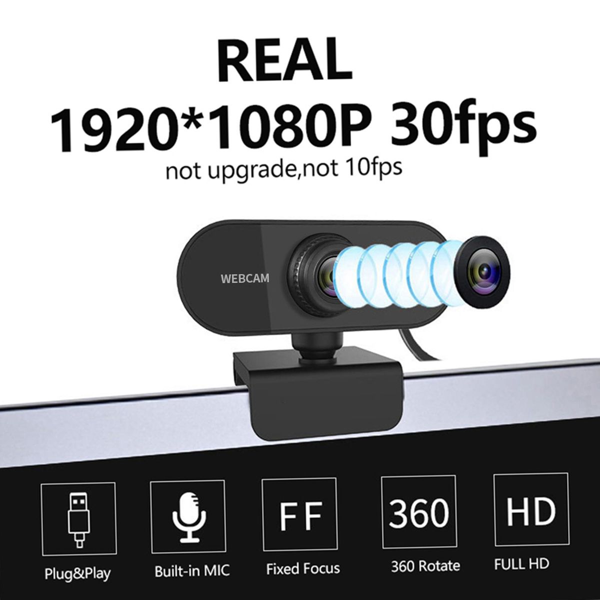1080P 2MP HD Webcam 30fps Camera Noise-reduction Microphone Web Cam HD Laptop Computer Camera USB Plug & Play for Laptop Desktop