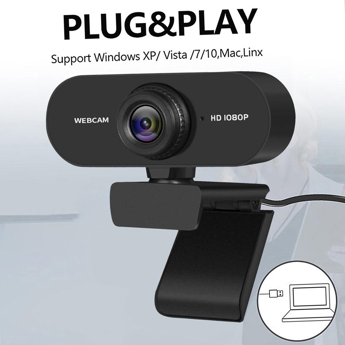 1080P 2MP HD Webcam 30fps Camera Noise-reduction Microphone Web Cam HD Laptop Computer Camera USB Plug & Play for Laptop Desktop