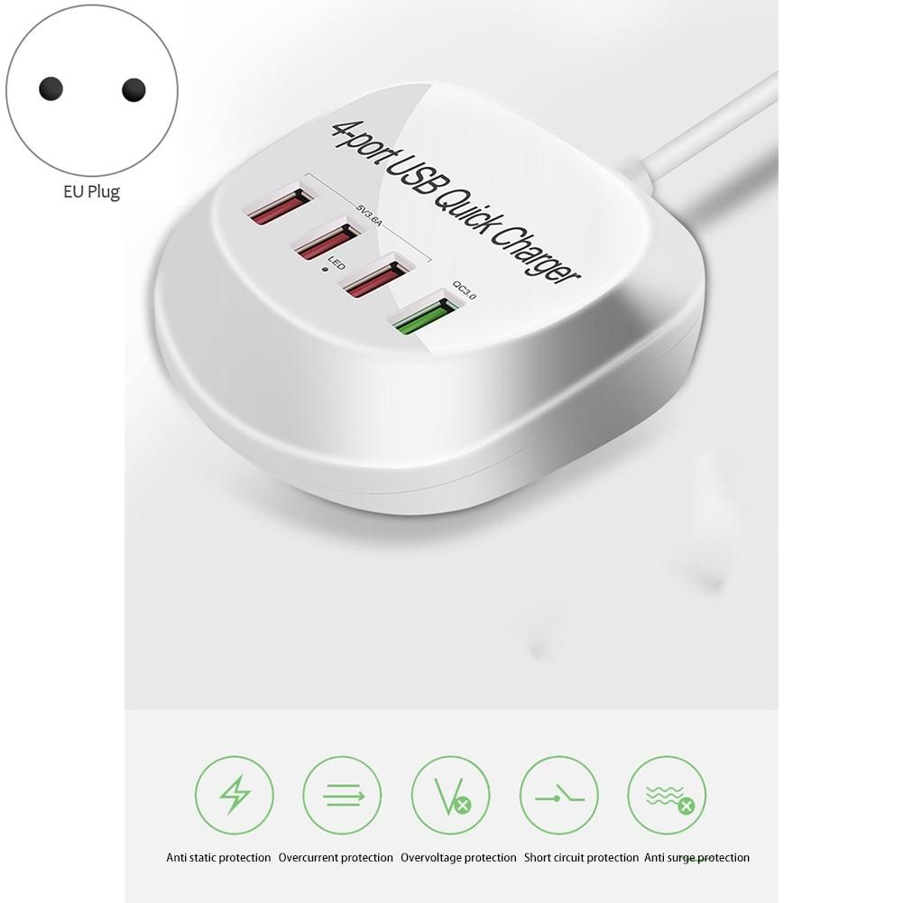 USB Charger Hub with Quick Charge 4 USB Port Portable Fast Phone Charging Station for Home Office Desktop Travel-EU Plug