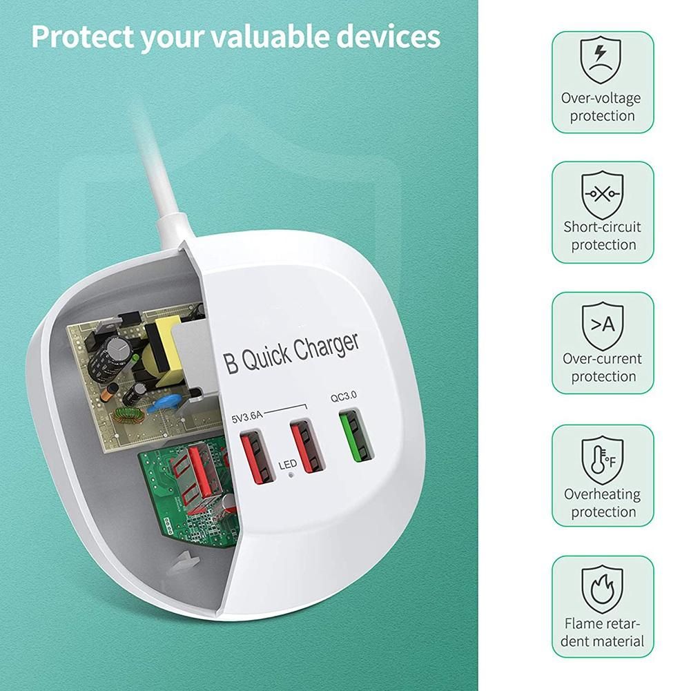 USB Charger Hub with Quick Charge 4 USB Port Portable Fast Phone Charging Station for Home Office Desktop Travel-EU Plug
