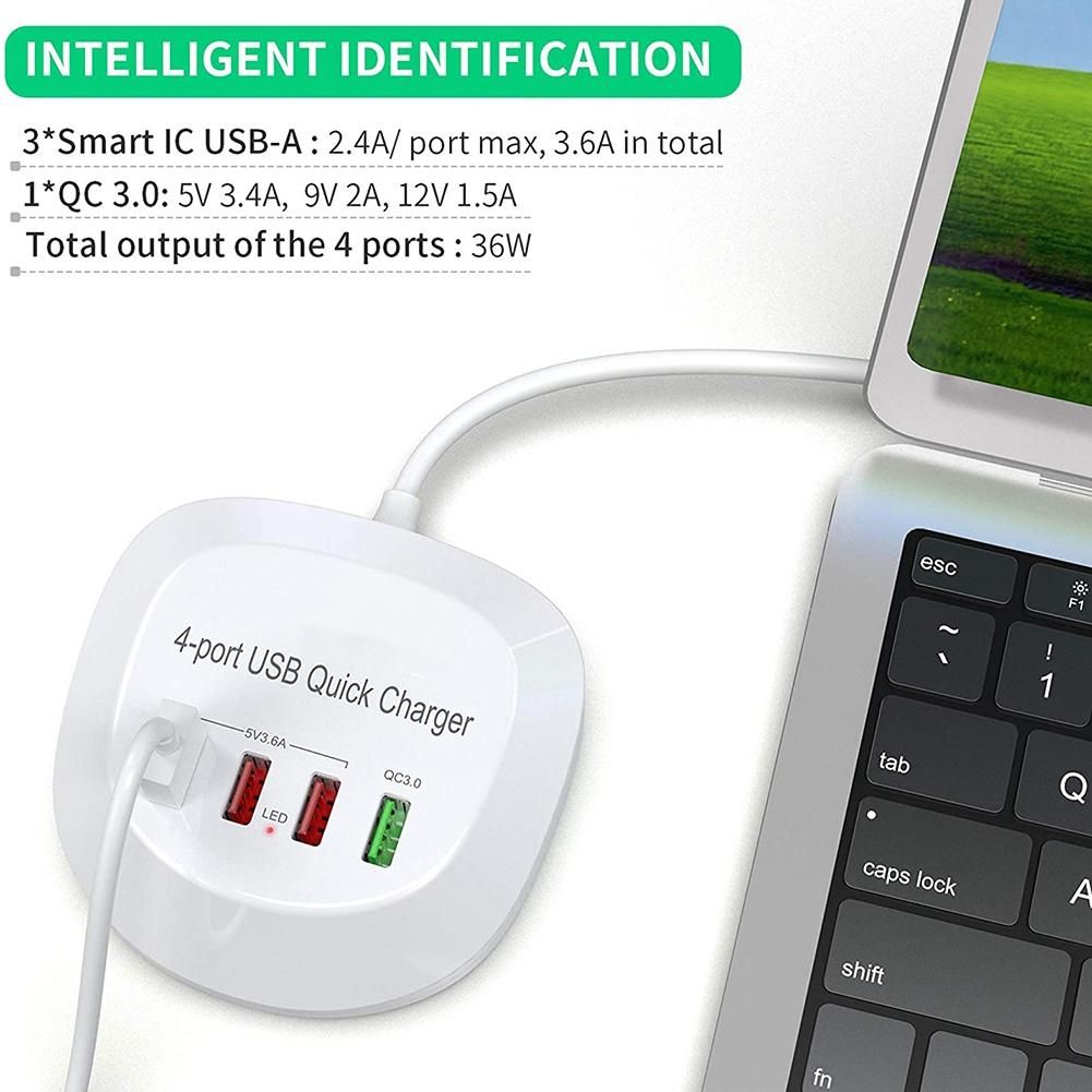 USB Charger Hub with Quick Charge 4 USB Port Portable Fast Phone Charging Station for Home Office Desktop Travel-EU Plug