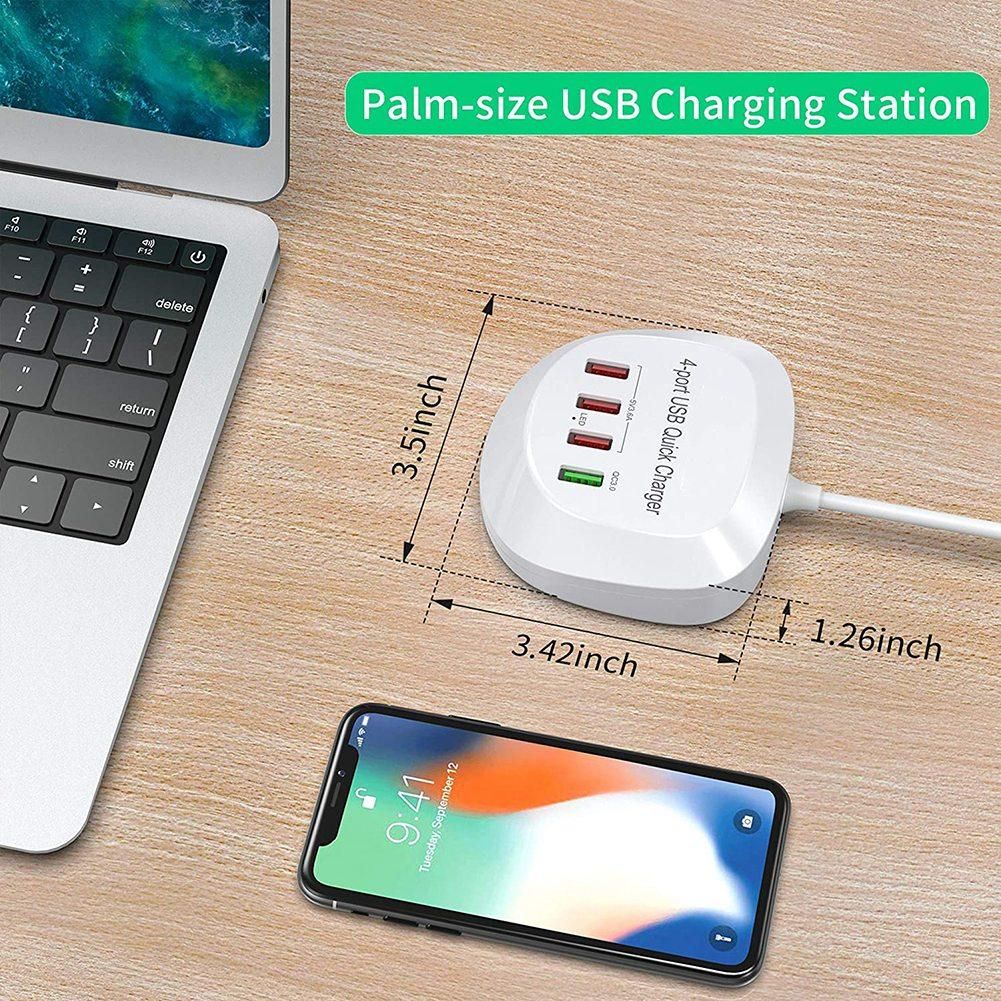 USB Charger Hub with Quick Charge 4 USB Port Portable Fast Phone Charging Station for Home Office Desktop Travel-EU Plug