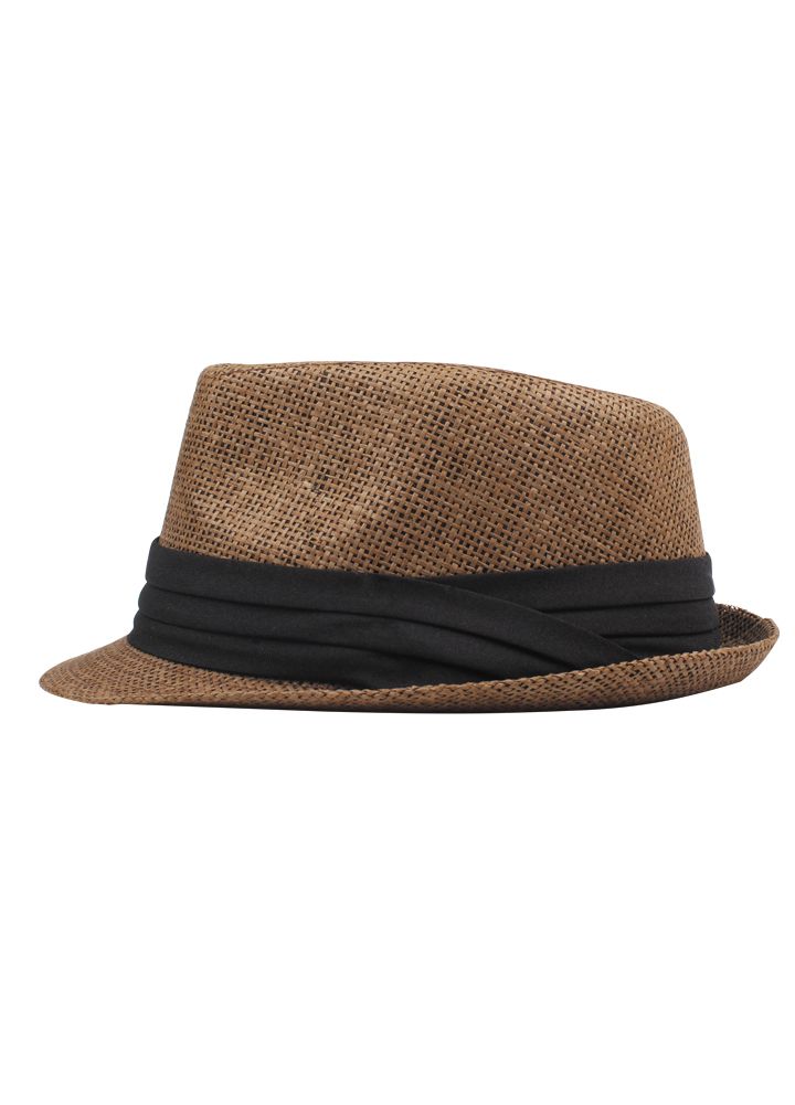 Men Women Straw Hat Contrast Ribbon Fedora Curly
