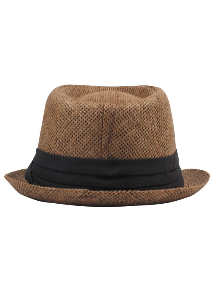 Men Women Straw Hat Contrast Ribbon Fedora Curly