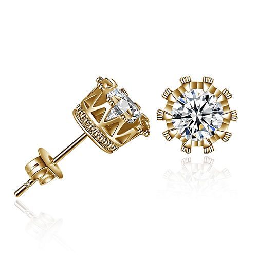 1 Pair Fashion Women Men 18k Gold Plated Crown Earrings Sterling Silver Crystal Double Stud Earing