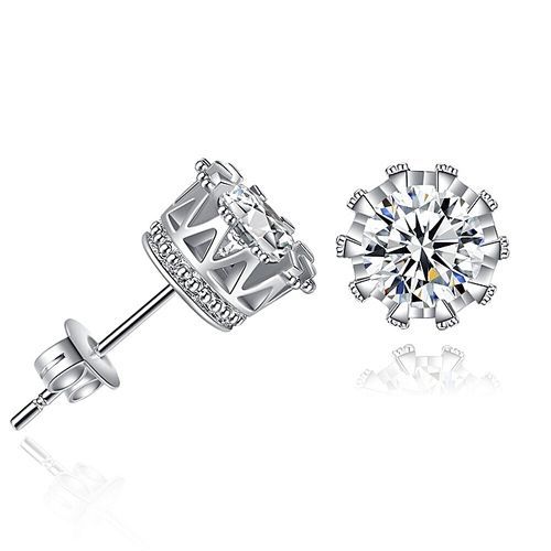 1 Pair Fashion Women Men 18k Gold Plated Crown Earrings Sterling Silver Crystal Double Stud Earing