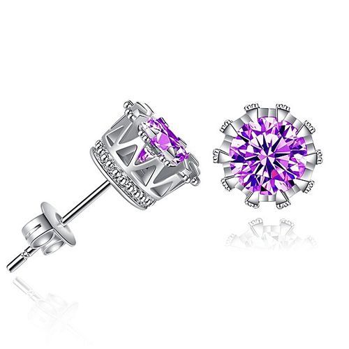 1 Pair Fashion Women Men 18k Gold Plated Crown Earrings Sterling Silver Crystal Double Stud Earing