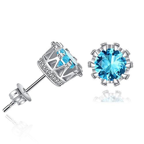 1 Pair Fashion Women Men 18k Gold Plated Crown Earrings Sterling Silver Crystal Double Stud Earing