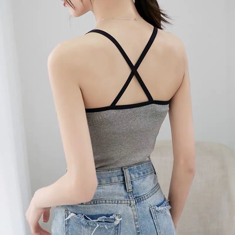 Grey And Black Quality Ladies Bra Camisole Top/Yoga Top