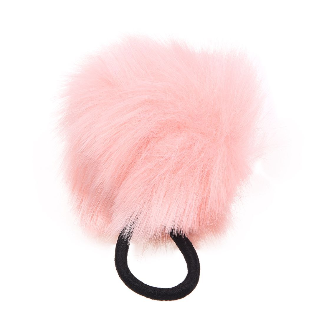 Pink Pom Pom Decor Black Stretchy Band Hair Tie Ponytail