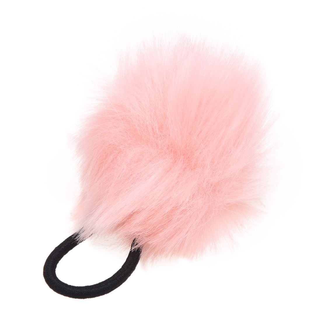 Pink Pom Pom Decor Black Stretchy Band Hair Tie Ponytail