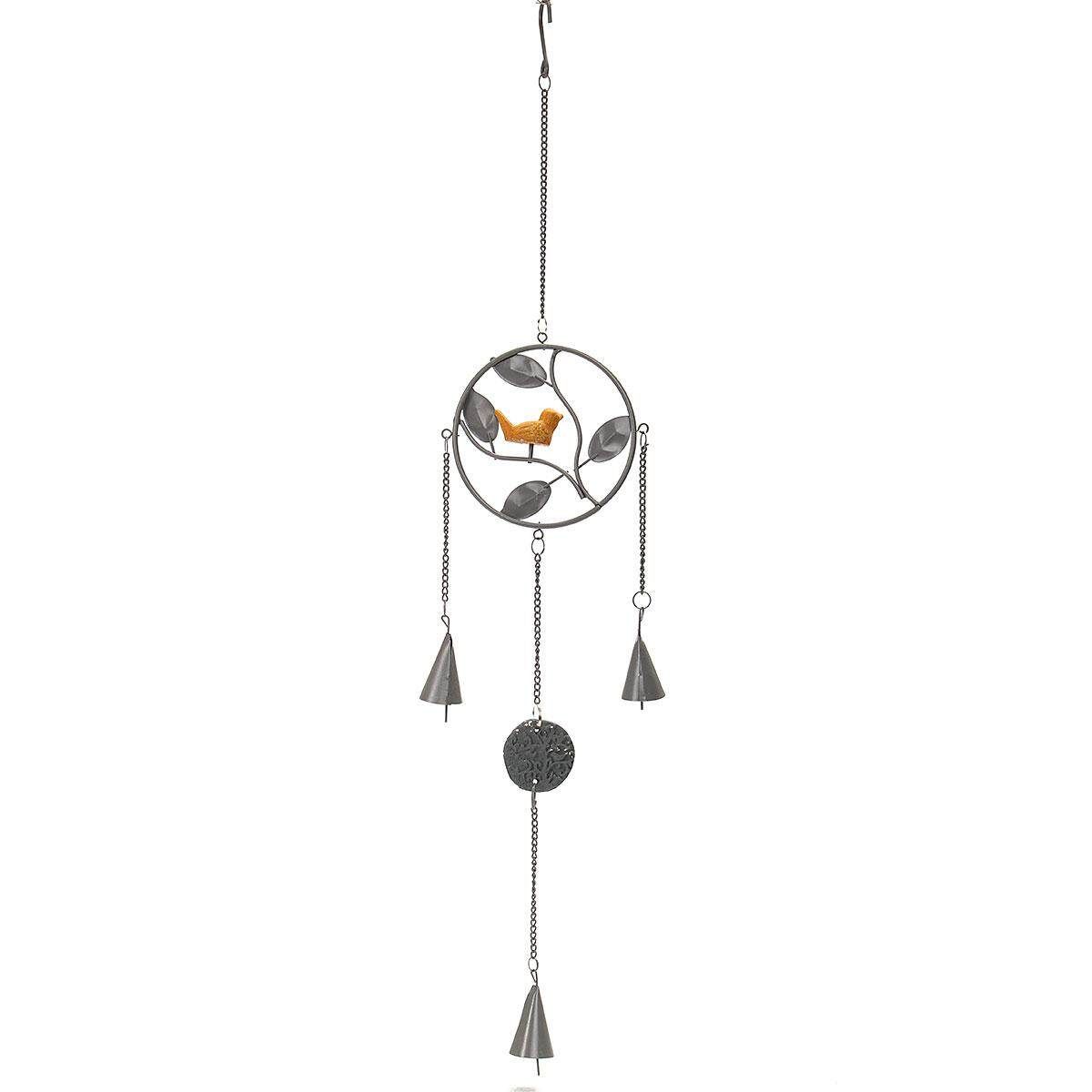 Metal Retro Hanging Triangle Round Bird Leaves Campanula Home Office Decoration Round Grey