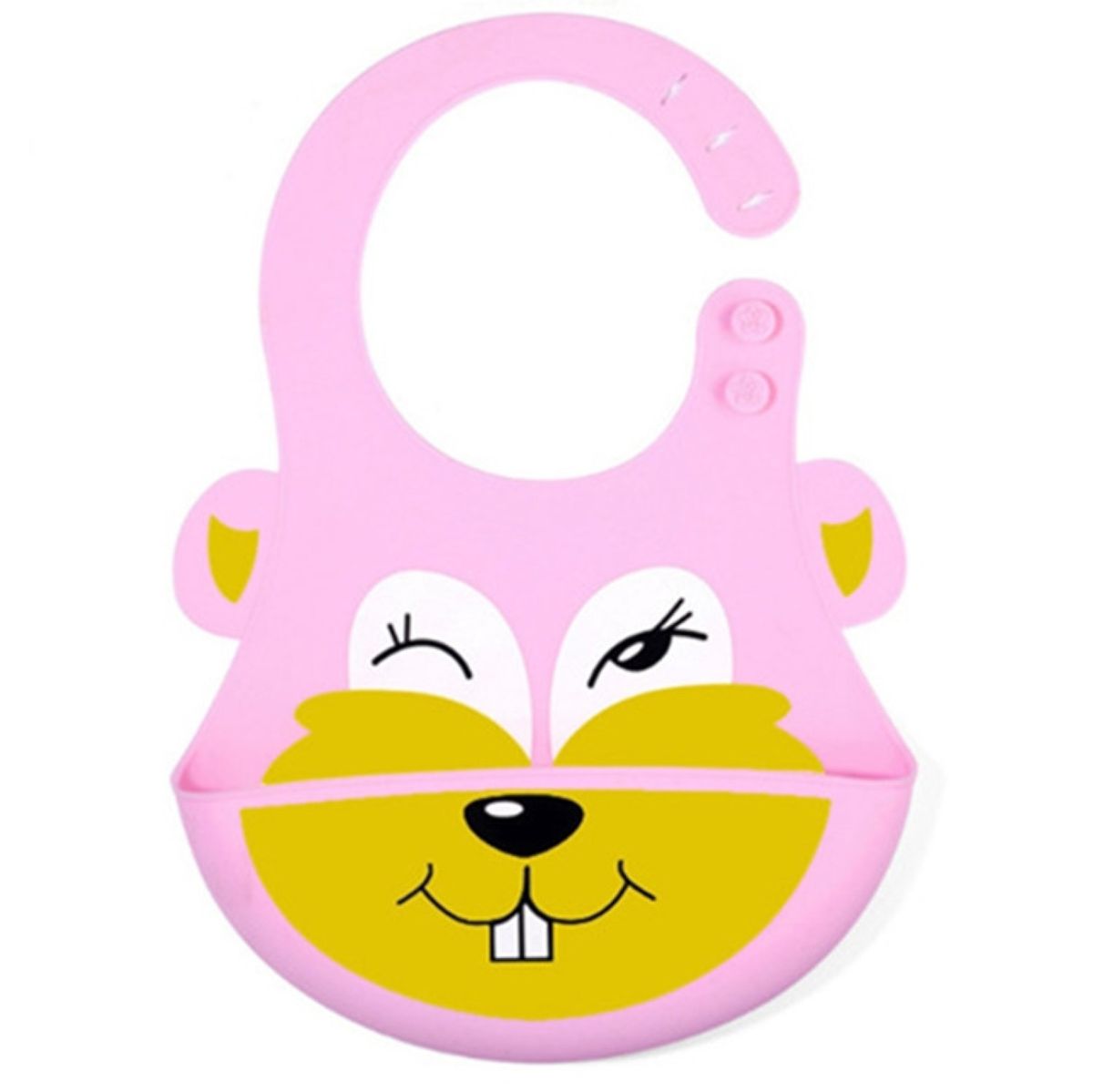 Detachable Children Cartoon Bib Eating Silicone Waterproof Bib-Silicone Pink Rabbit