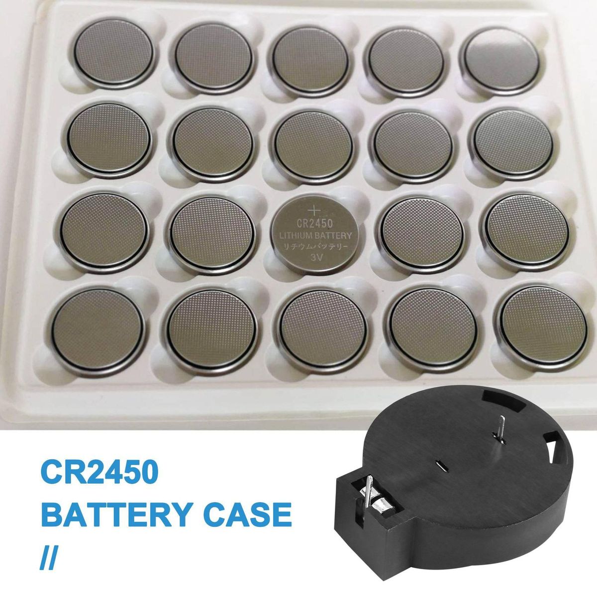 2 Pcs CR2450 Coin Cell on Battery Socket Holder Case 2 Pins Black