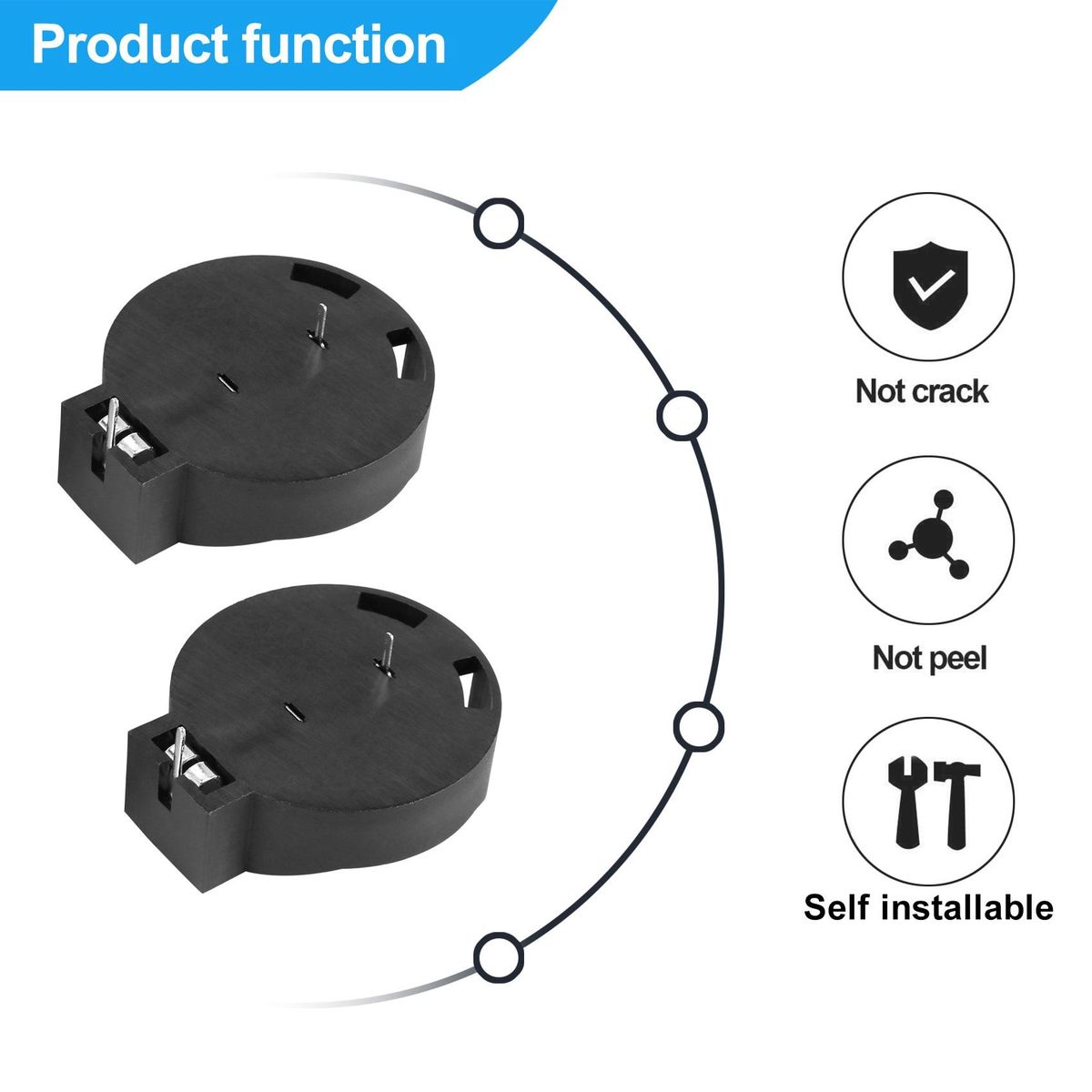 2 Pcs CR2450 Coin Cell on Battery Socket Holder Case 2 Pins Black