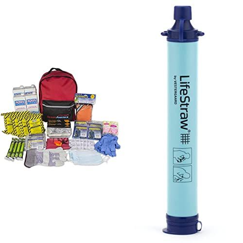 Ready America 70380 72 Hour Emergency Kit Red  LifeStraw Per