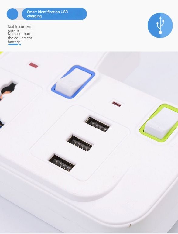 2 Ways Electrical SOCKET Extention Box With 3 USB Port