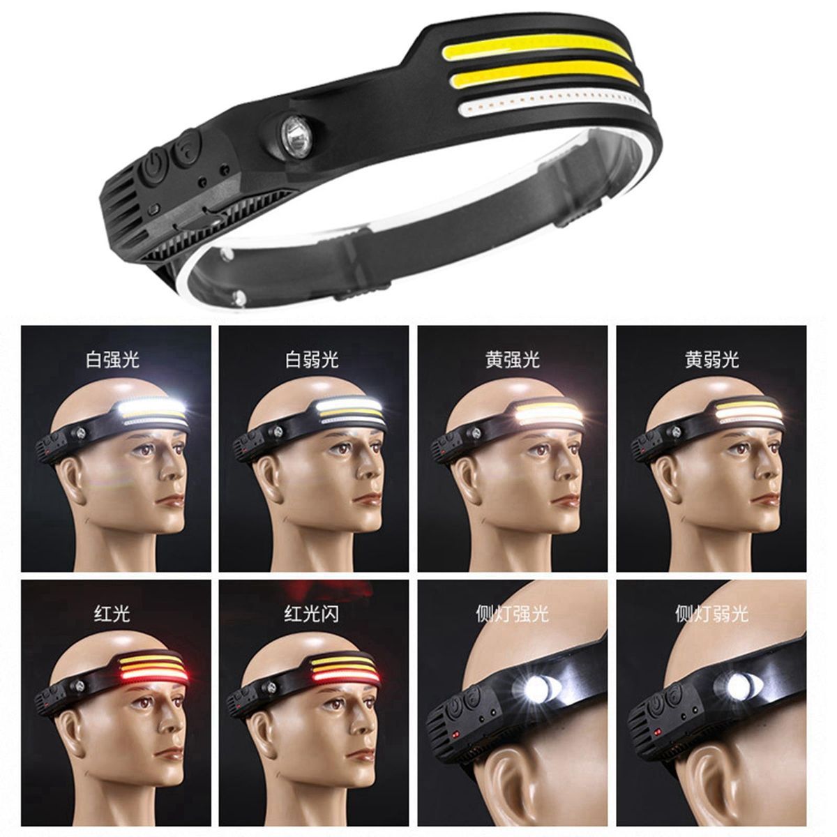 Bright COB Headlight LED Torch Floodlight Head Band With