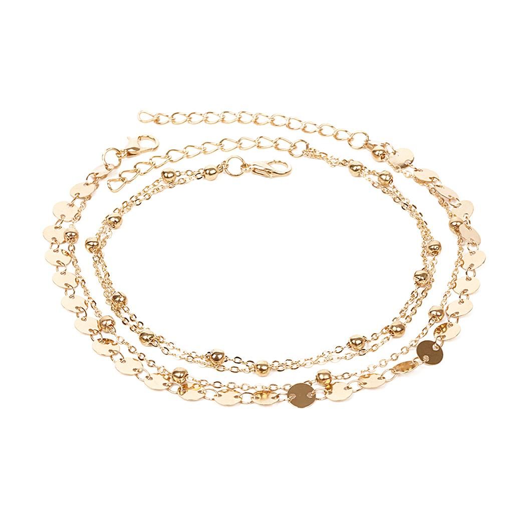 2pcs Adjustable Anklet Chain Coin Sequin Beads Ankle Bracelets Gold