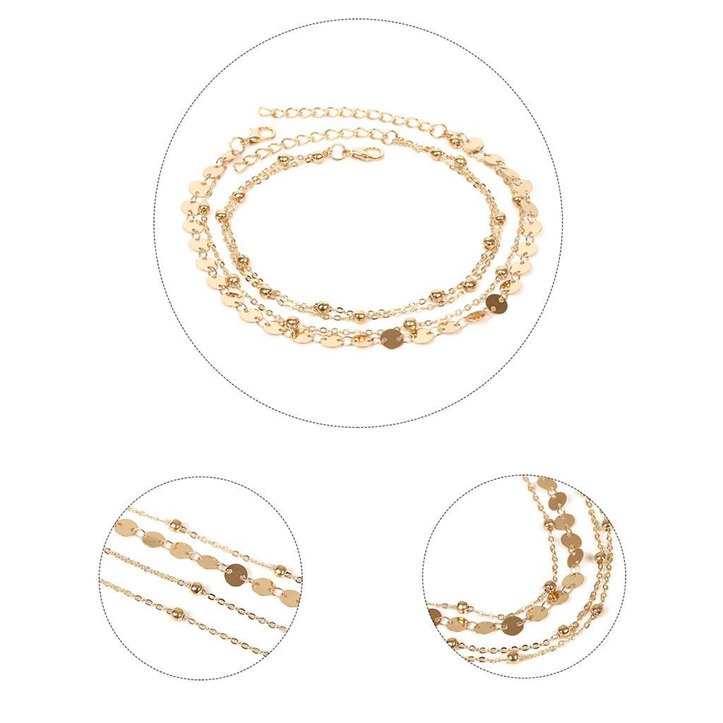 2pcs Adjustable Anklet Chain Coin Sequin Beads Ankle Bracelets Gold