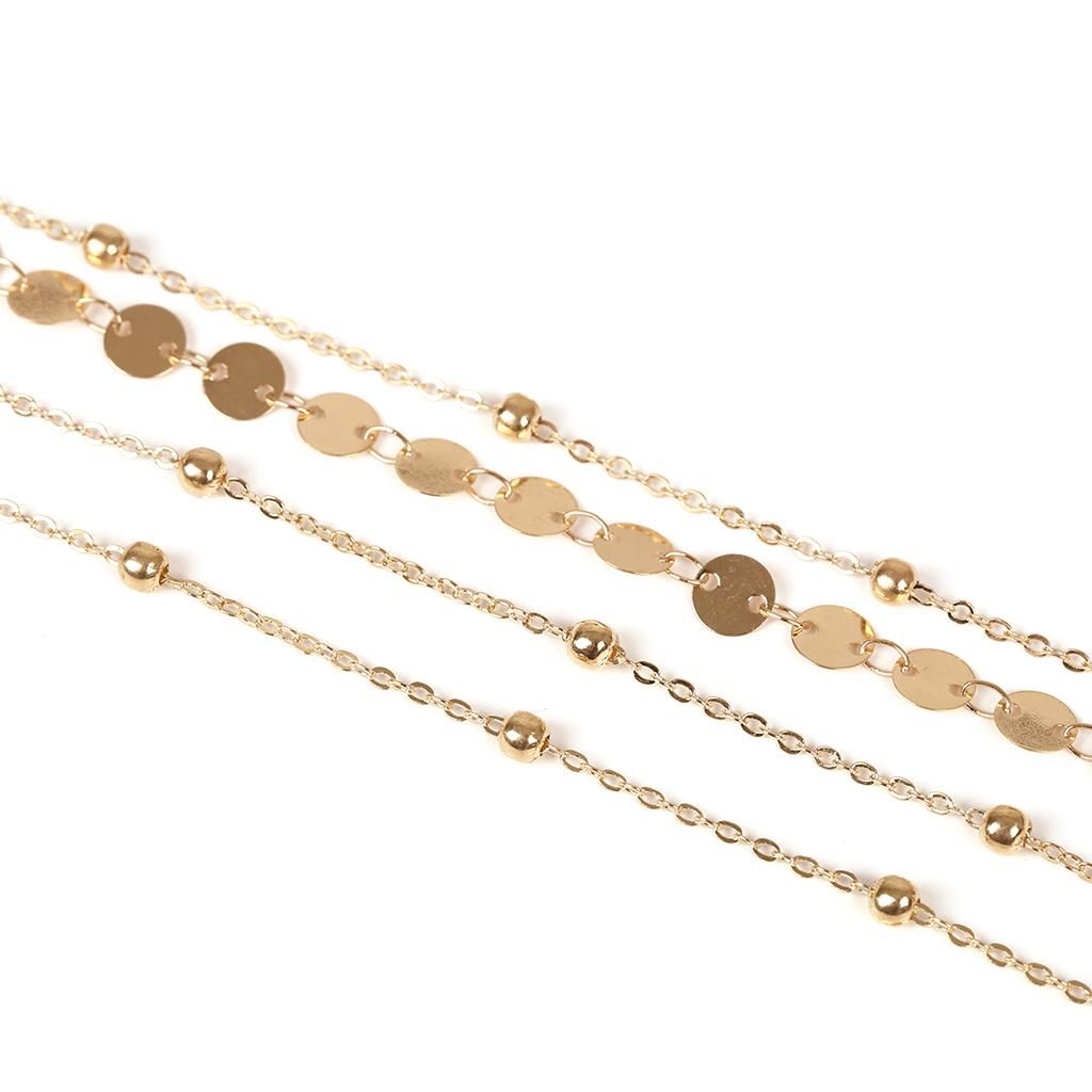 2pcs Adjustable Anklet Chain Coin Sequin Beads Ankle Bracelets Gold