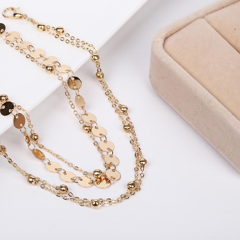 2pcs Adjustable Anklet Chain Coin Sequin Beads Ankle Bracelets Gold