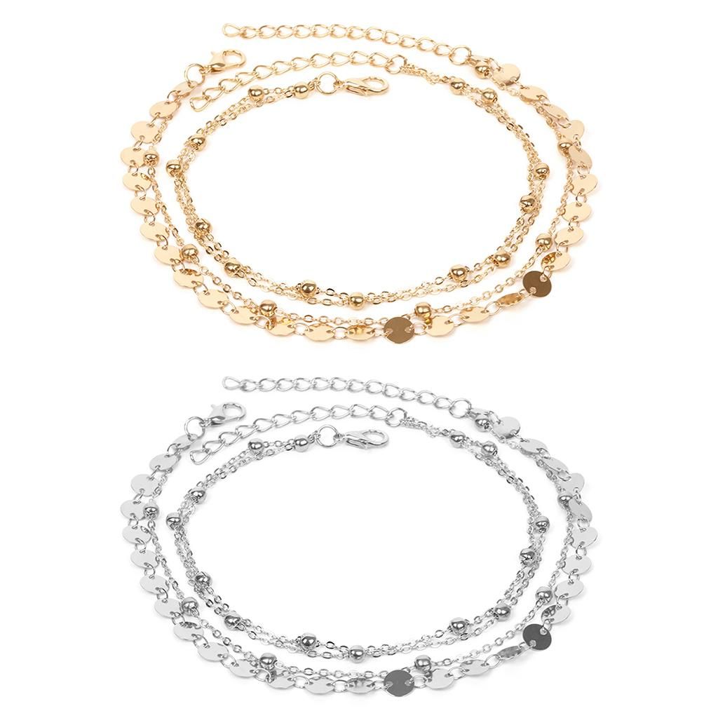 2pcs Adjustable Anklet Chain Coin Sequin Beads Ankle Bracelets Gold