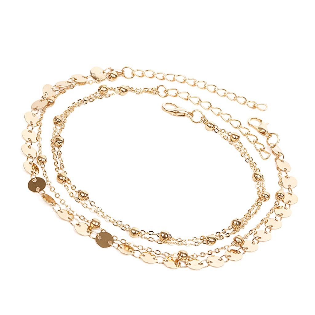 2pcs Adjustable Anklet Chain Coin Sequin Beads Ankle Bracelets Gold