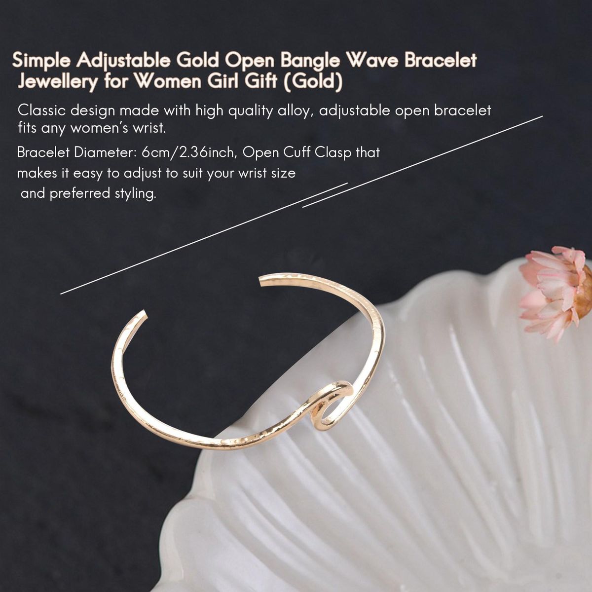 Simple Adjustable Gold Open Bangle Wave Bracelet Jewellery