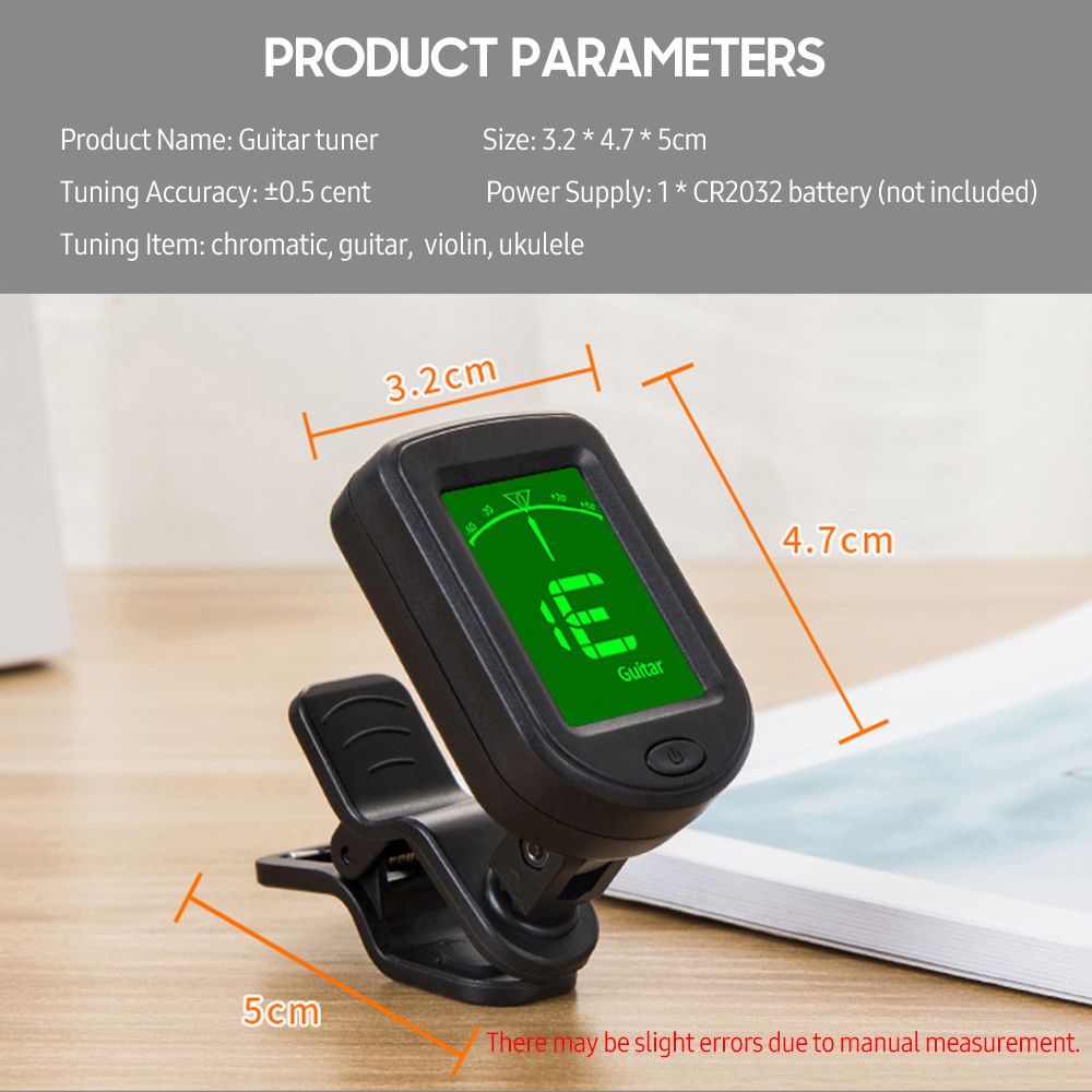 T-02 Guitar Tuner Clip-on Chromatic Digital LCD Display