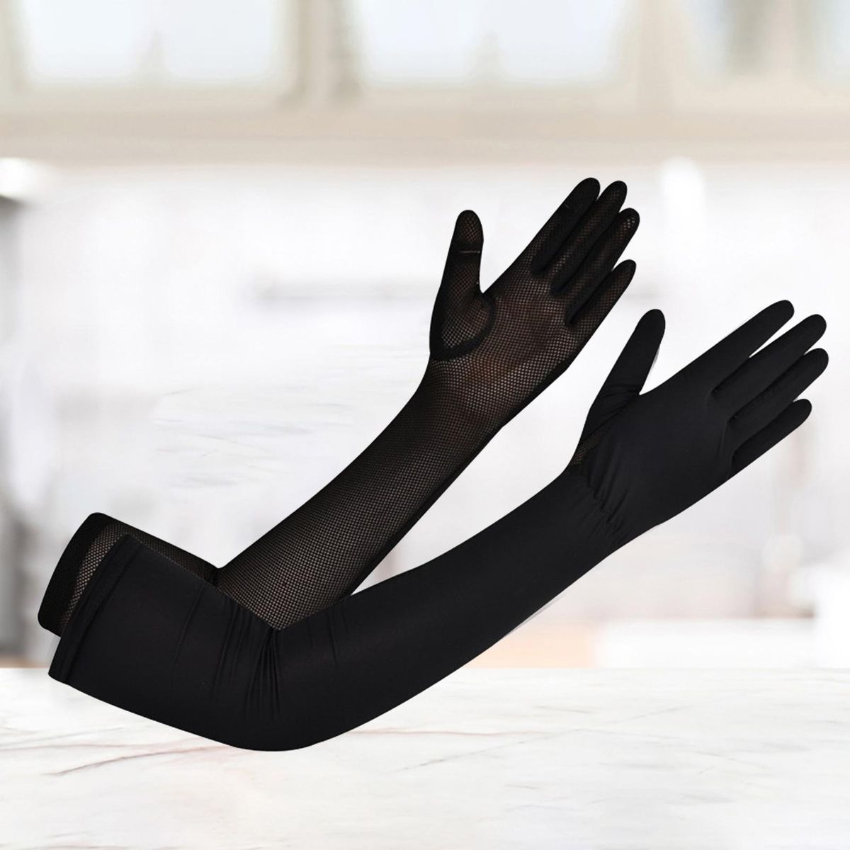 1 Pair Long Arm Sleeves Summer Ice Silk Long Arm Sleeves Black