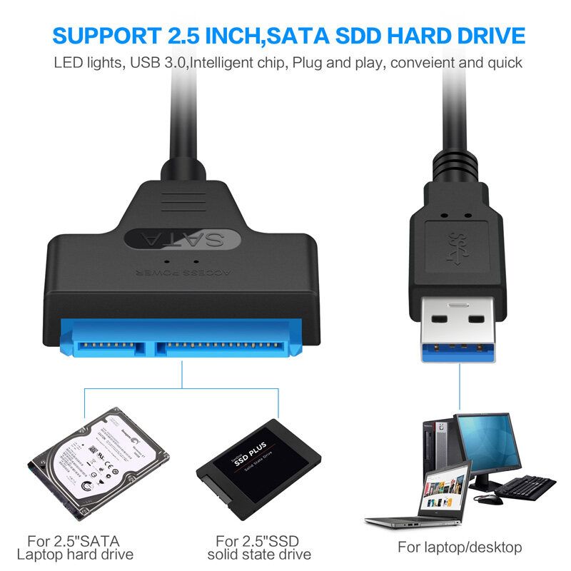 USB3.0 USB To SATA III Cable External Hard Drive Converter SATA 22Pin 2 In 1 SSD HDD Adapter UASP For 2.5'' HDD SSD
