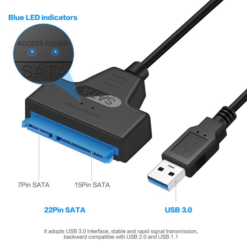 USB3.0 USB To SATA III Cable External Hard Drive Converter SATA 22Pin 2 In 1 SSD HDD Adapter UASP For 2.5'' HDD SSD
