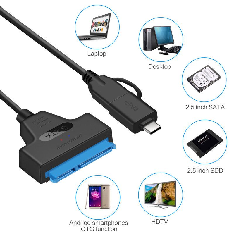 USB3.0 USB To SATA III Cable External Hard Drive Converter SATA 22Pin 2 In 1 SSD HDD Adapter UASP For 2.5'' HDD SSD