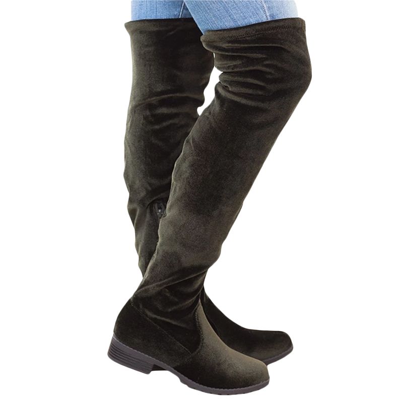 Women Knee High Patchwork Zipper Low Heel Long Boots