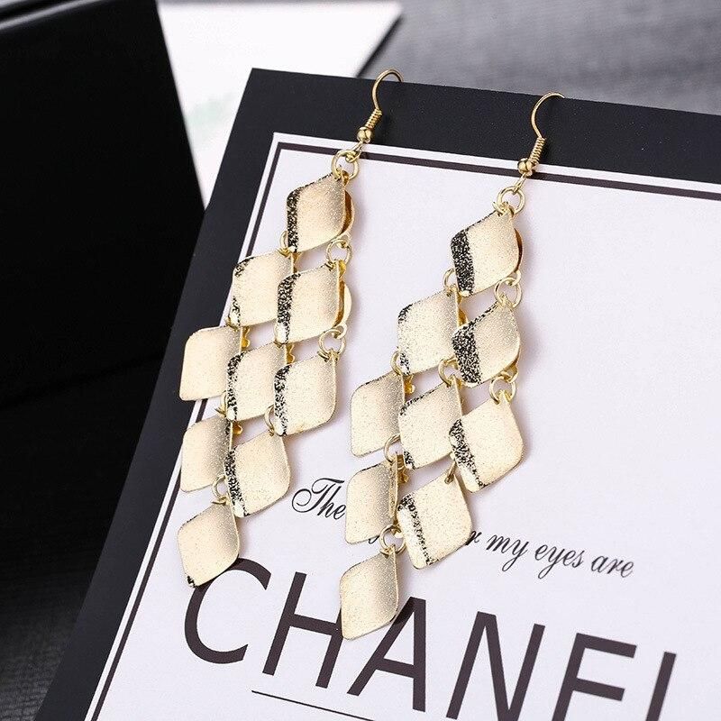 Multi-layer Metal Leaves Geometric Earrings Swing Drop Dangle Earrings For Women Gold Silver Color Fashion Female Party Jewelry